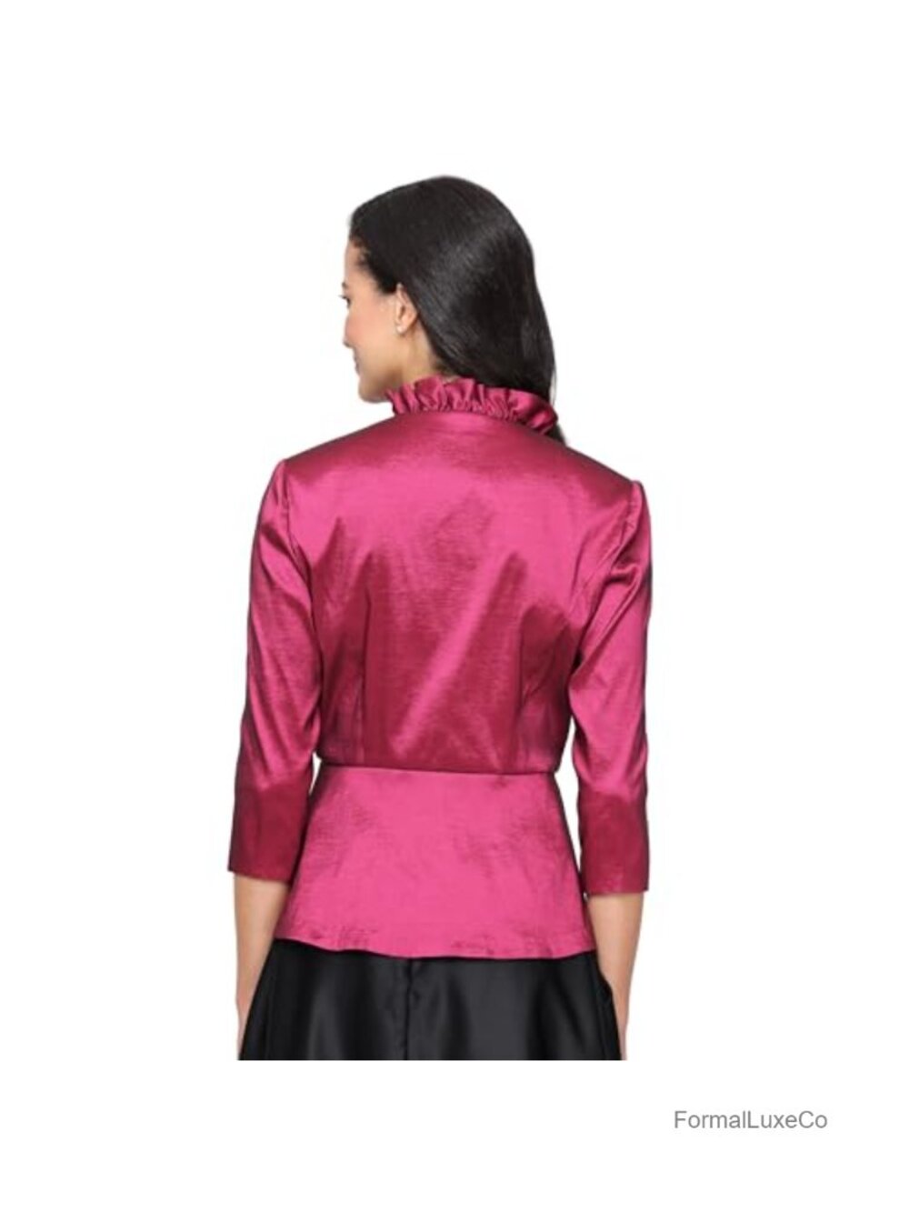 Stretch Taffeta 3/4 Sleeve Formal Blouse with Ruffle Collar
